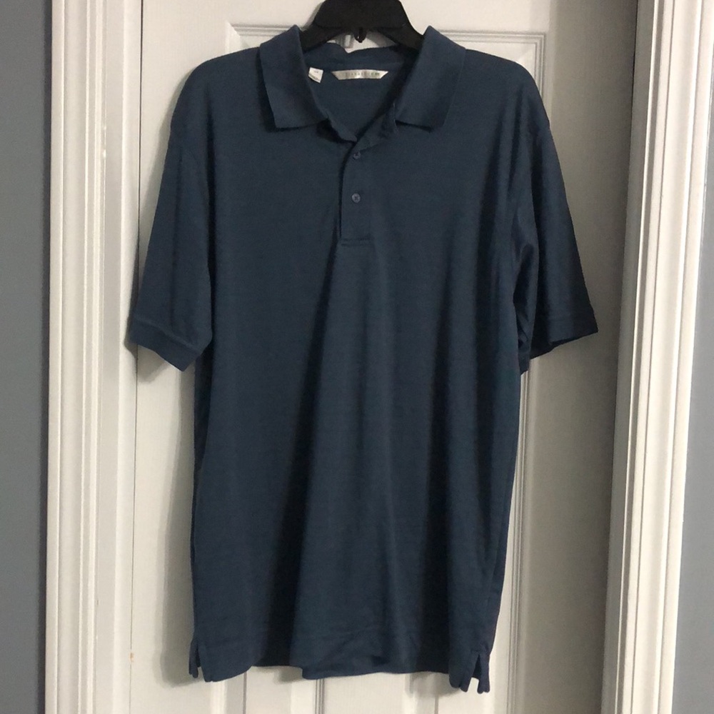 Cutter & Buck Striped Stretch Pima Cotton Collared Logo Polo in Navy Size Medium